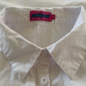 Edikted White Button-Up Collared Blouse with Pink Label